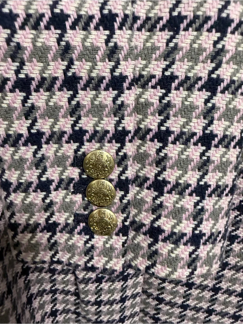Vintage J. Crew lavendar  and navyHoundstooth Tailored Blazer with Gold Buttons